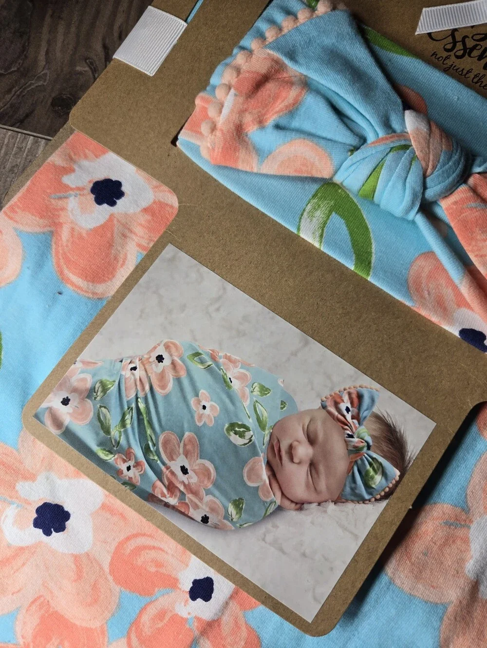 NWT Baby Essentials Floral Headwrap & Swaddle Set – Aqua, Peach, Green 2PC Set
